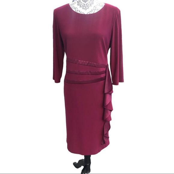 R&M RICHARDS DRESSES - RUFFLE DRESS Burgundy size 12 - Picture 1 of 6